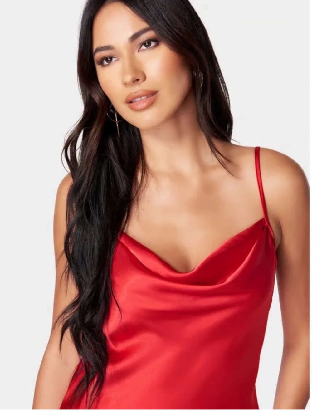 bebe Red Satin Cowl Slip Mini Dress - Picture 2 of 8